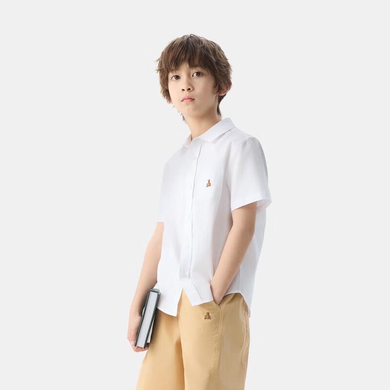 GAP Boys' 2025 Summer Oxford Bear Embroidered Short Sleeve Shirt