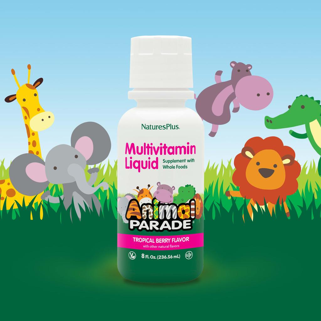 NaturesPlus, Source of Life, Animal Parade Flüssigvitamine, Kinder-Multivitamin, Natürliche Tropische Beere, 8 fl oz (236,56 ml)
