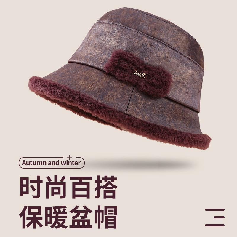 Autumn and Winter Elderly Hat Lady Mother Basin Hat Double Warm Fashion Versatile Grandma Bucket Hat