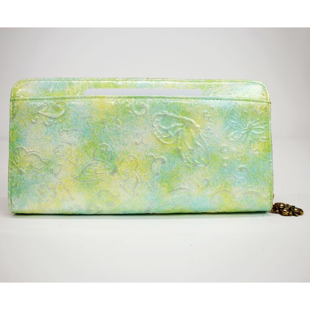 ANNA SUI Women's Long Wallet with Butterfly Design, Round Zipper, Antique Enamel Leather, Papillon Leather, Light Blue, 316891