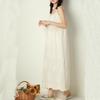 Spring/summer Day Mori Woman Fresh Sweet Solid Color Dress Embroidered Loose Waist with Waistband Base Long Dress
