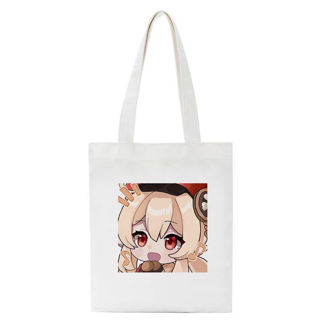 Shopper Genshin Impact Qiqi Anime Shopping Bag Harajuku Canvas Bag Large Capacity Collapsible Kawaii Women Shoulder Bag Handbag