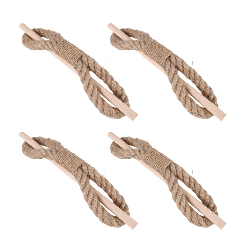 

4 Pack Cotton Linen Rope Curtain Tiebacks Rustics Drape Tie Backs Farmhouses Handwoven Drapery Holdbacks with Wood Club