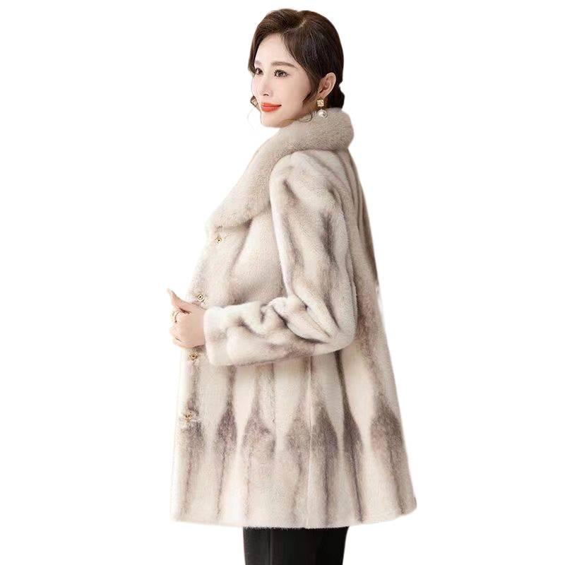 Dicker Baumwollmantel mit integriertem Nerz-Samtpelz für Damen - Elegante Herbst-/Winter-Langjacke für Damen mittleren Alters