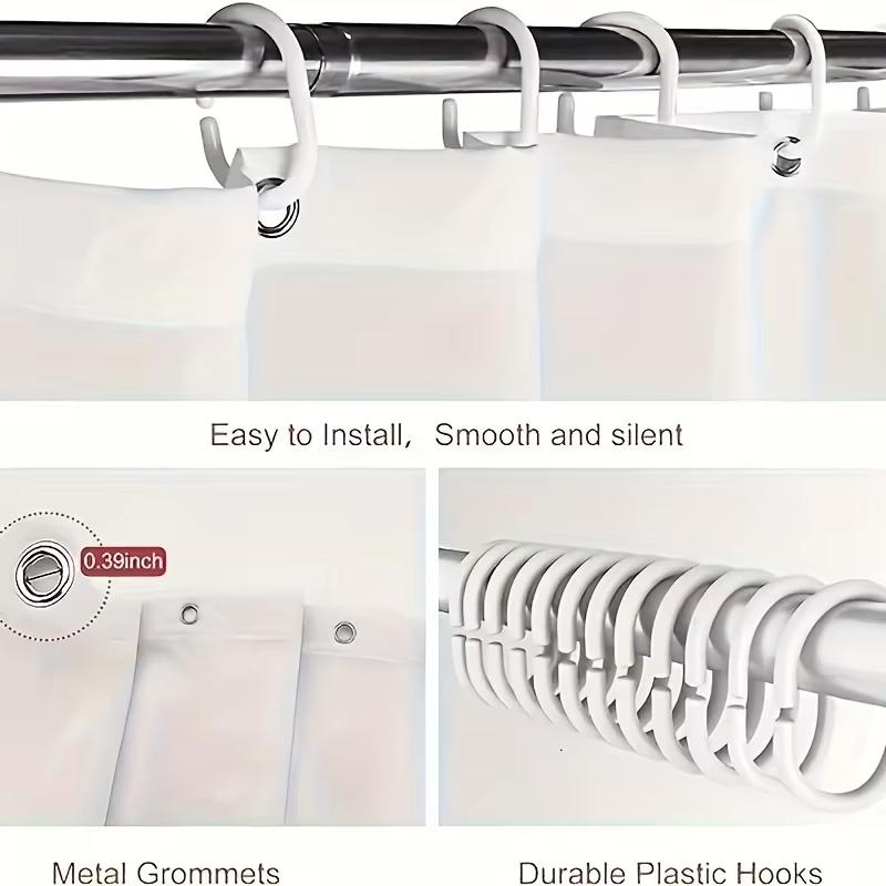 Plants Pattern with Hook Waterproof Shower Curtain, Removable With , Perfect For Bathroom Decor In Winter,   Single-layer Design