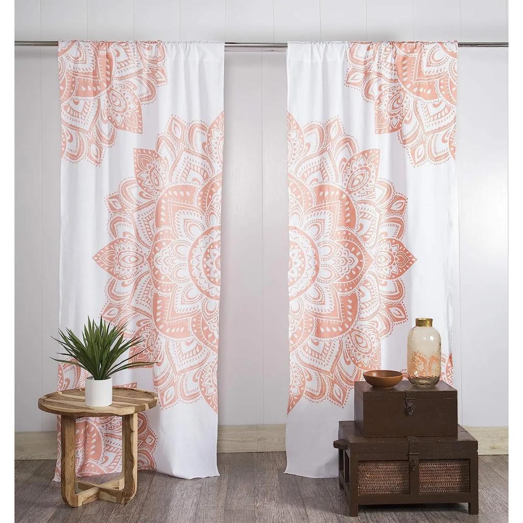 3D Print Black and Gold Hippy Mandala Curtain 2 Pieces Free Shipping Thin Curtains Room Bohemian Decoration Bedroom Living Room