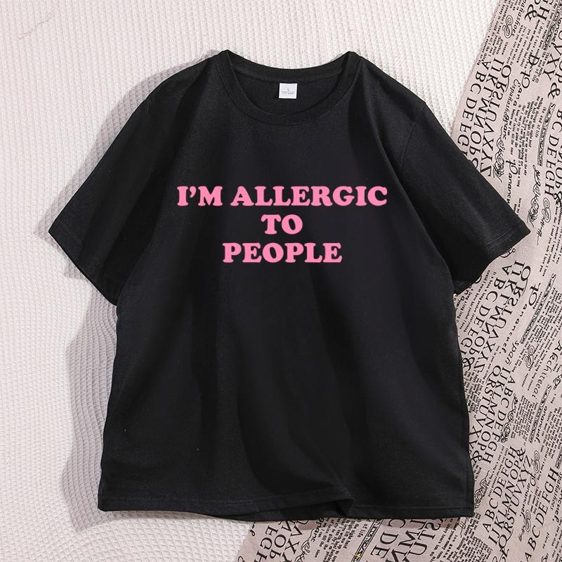 Allergic To People T-Shirt Men Funny Tee Y2K Graphic T Shirts Casual Short Sleeves Round Neck Tee Streetwear Loose Tshirt S разноцветный