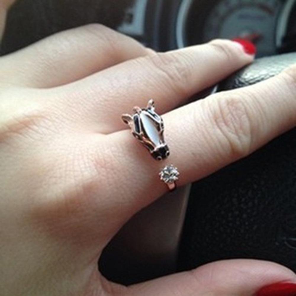 Open Ring Animal Zebra Design Adjustable Horse Head Rhinestone Creative Fashion Jewelry for Women