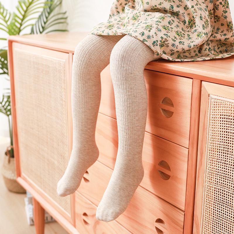 Barns Högelastiska Bomullsstrumpbyxor - Anti-Nopp 8-Trådig Dansstrumpor, Vita