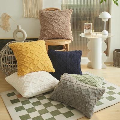 Plush Jacquard Geometric Throw Pillow Cover - Various Sizes Available