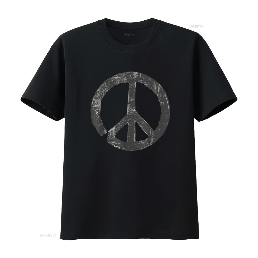 Womens Retro Vintage Distressed Design Peace Sign T Shirt White X Large Vintage Washed Unisex Graphic Breathable Soft