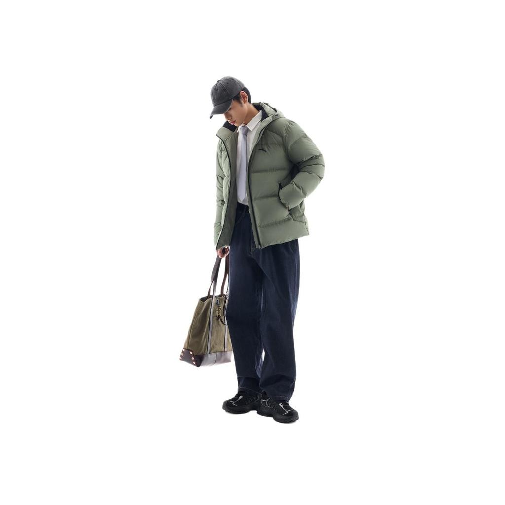 Anta Comfortable Casual Hooded Simple Zipper Down Jacket Men Outerwear Jinglin-Green 952447905-2