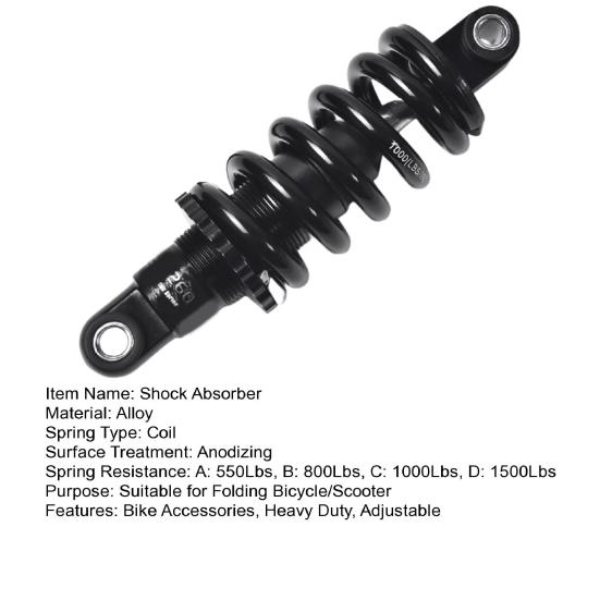12.5/15CM Mountain Bike Spring Shock Absorber 550/850/1000/1500Lbs Adjustable Scooter Folding Bike Rear Suspension Shock Absorber