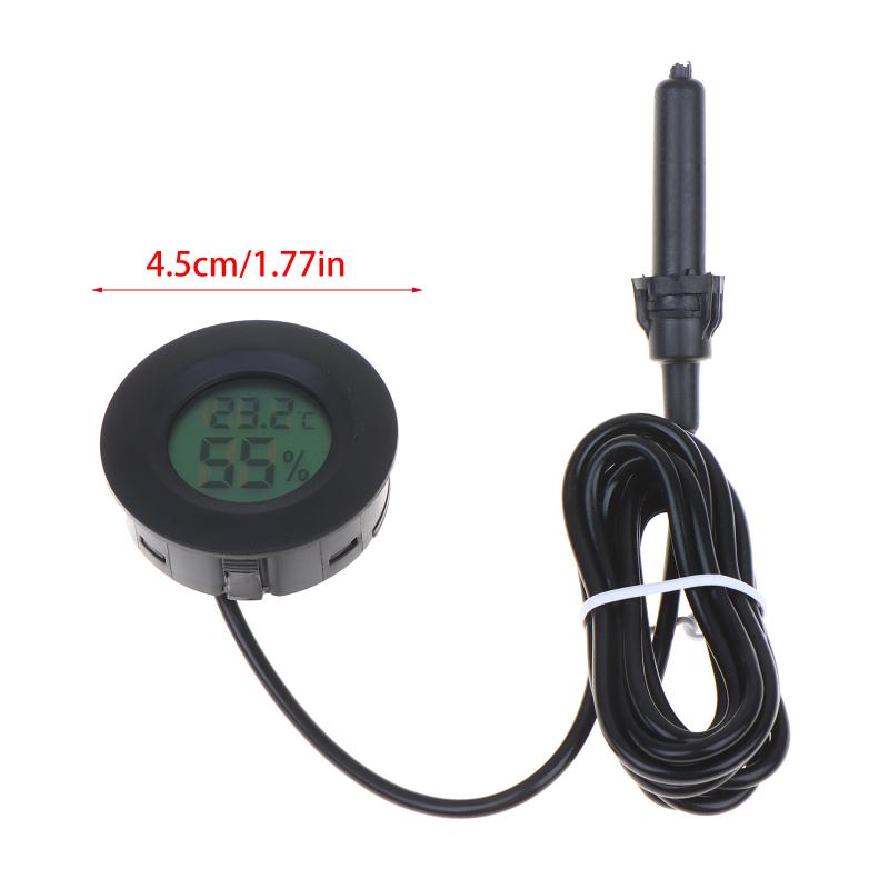 Mini Round Digital Lcd Thermometer And Hygrometer With 1.5M Probe Detection Module Humidity Sensor For Aquarium Pet Acrylic Box