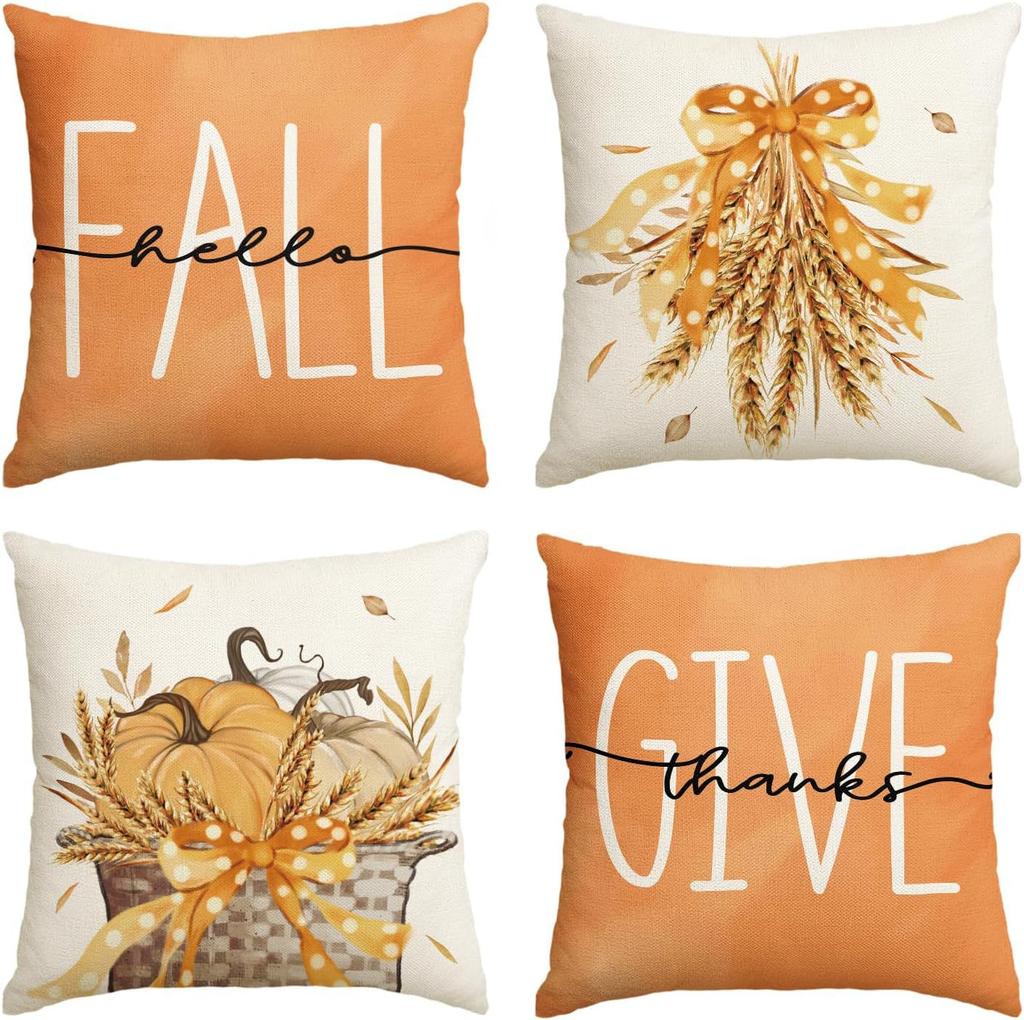 Autumn Thanksgiving Pillow Cover Set of Four Pumpkin Car Decoration Cushion Back Cover