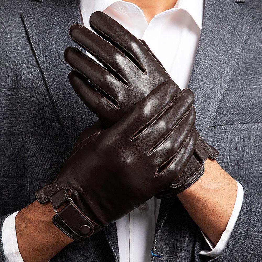 Winter Autumn Genuine Leather Gloves Men Sheepskin Warm High Quality Windproof Business Male Guantes Touch Screen Driving Mitten
