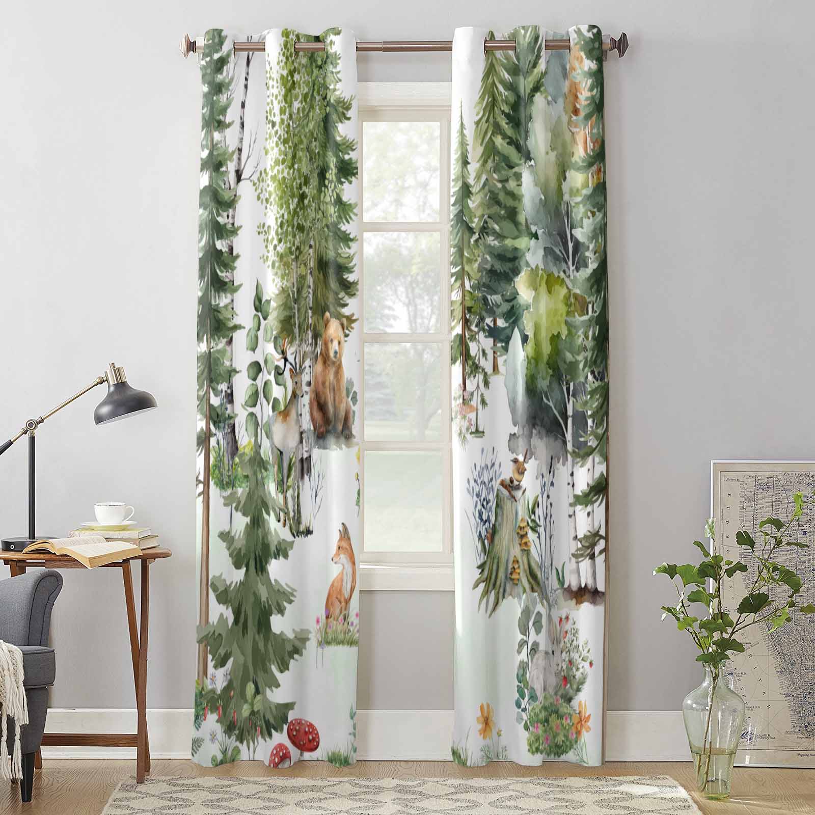 Акварельные животные медведь олень кролик оконные шторы для гостиной роскошные занавески — фото 3