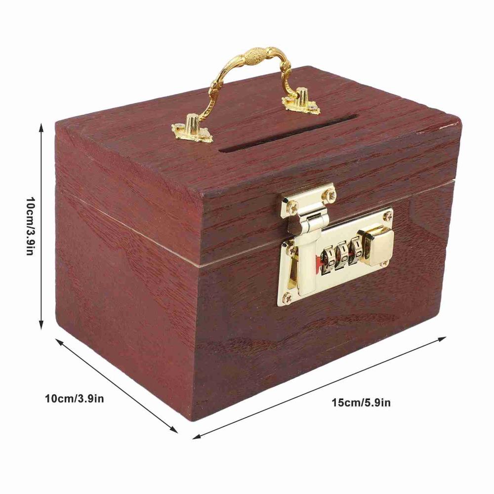 Password Lock Locking Money Storage Box With Handle Security Vintage Wooden Piggy Bank Wooden Material Small Size