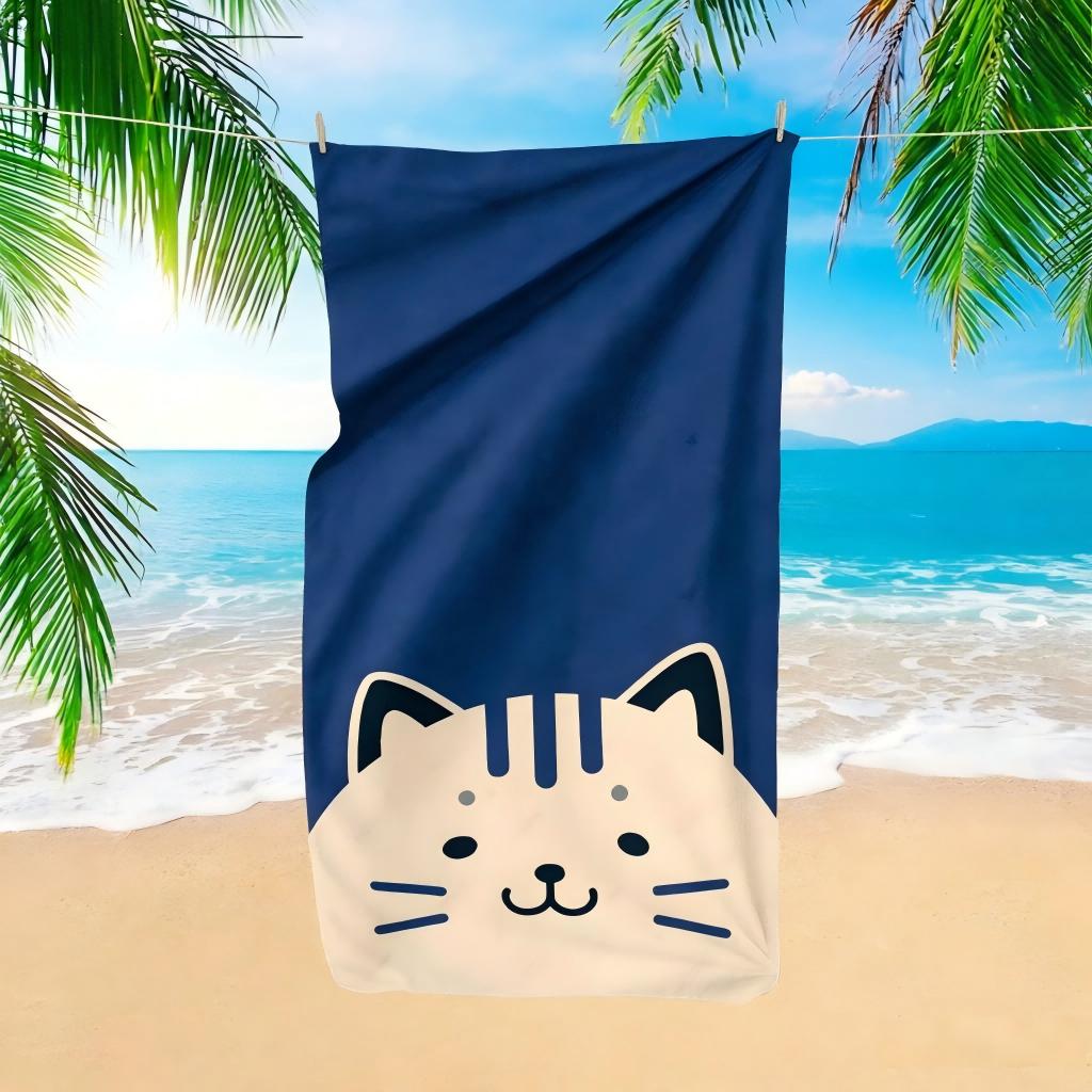 1pc Cute Cartoon Cat Striped Oversized Beach Towel, Quick-Drying Absorbent Towel, Perfect for Beach & Pool Use