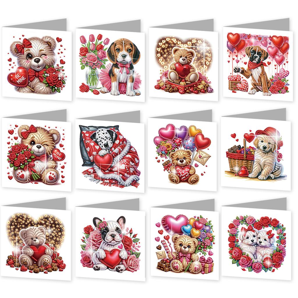 12 Packs Flower Animal DIY Diamond Art Painting Greeting Cards with Envelopes for Beginner Adult Birthday Holiday Blessing