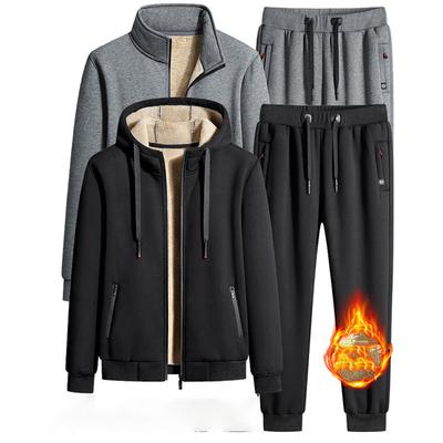 Mens Lamb Cashmere Sets Tracksuit Men Winter Wool Hooded Sweatshirt Thick Warm Sportswear Male Suit Two Piece Set Casual Sets