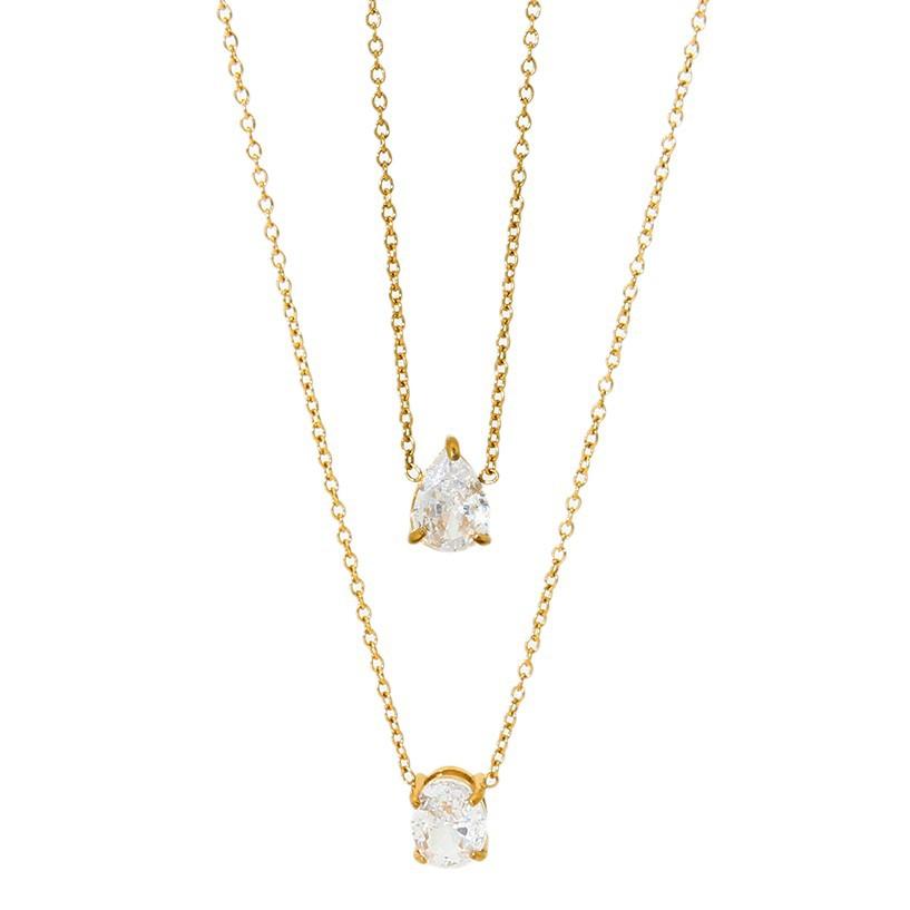 Ins Light Luxury Oval Water Drop Zircon Pendant Necklace Stainless Steel 18K Gold Design Exquisite Neck Jewelry Women