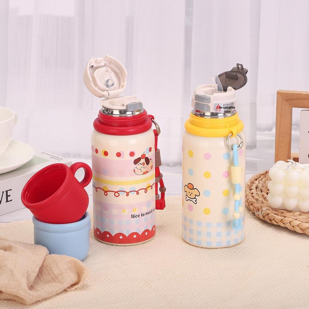 Cartoon 316 Portable Double-Wall Insulated Water Bottle, Large Capacity, Stylish Design, Three-in-One Cup for All Ages.