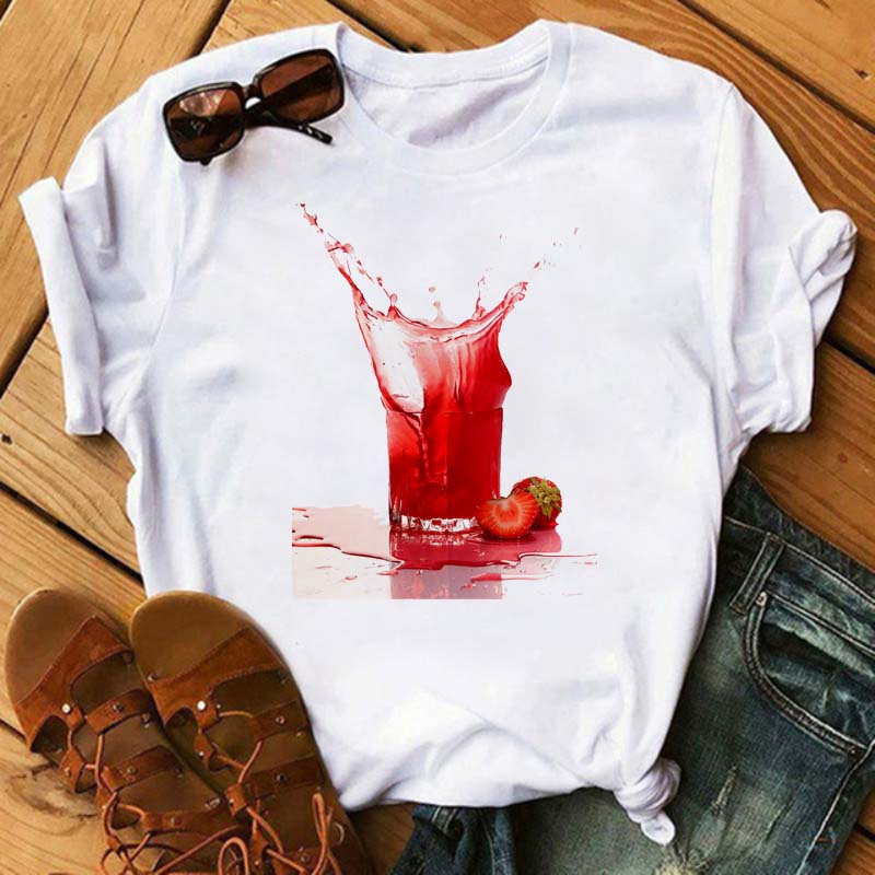 Maycaur Nové Kawaii Dámské Topy s Potiskem Ovoce Jahody Ležérní Dámské Krátkorukávové Streetwear Černé Trička Oversized s Kulatým Výstřihem