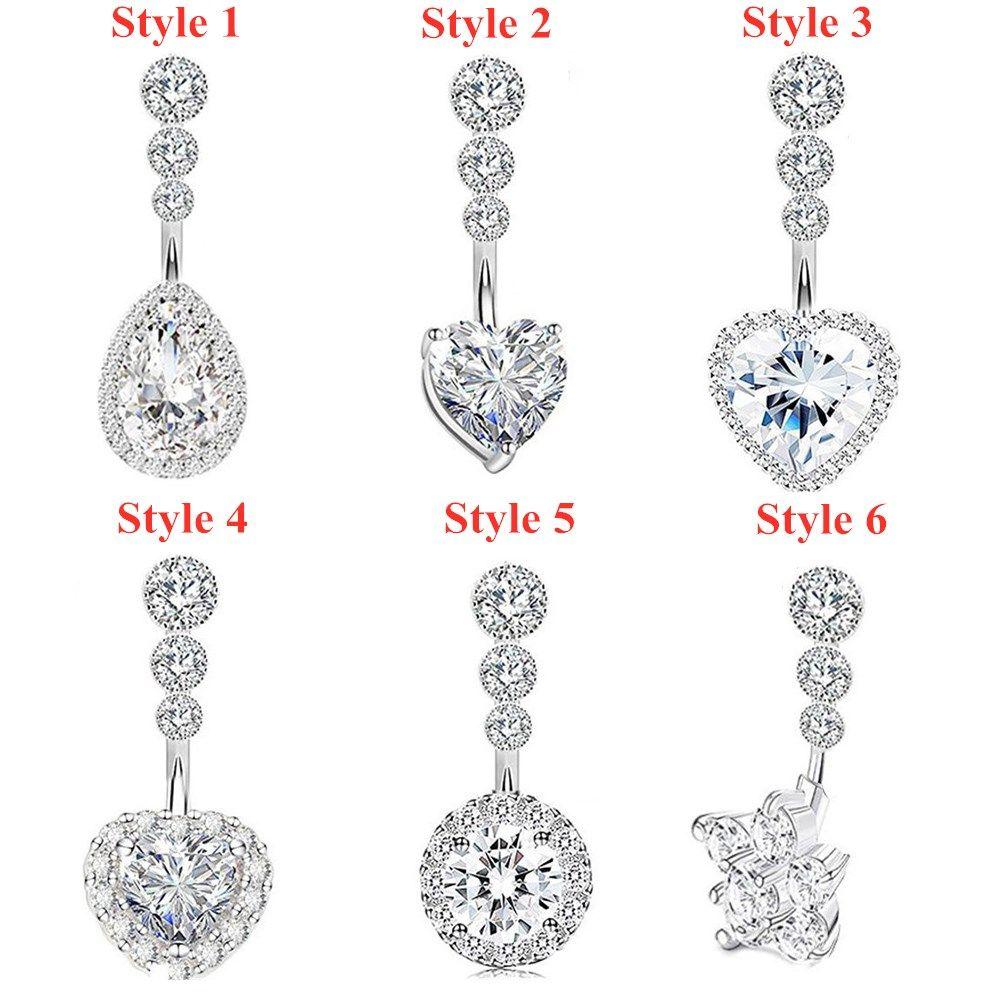 Women Clear Zircon Surgical Steel Belly Bars Body Piercing Jewelry Navel Rings Belly Button Rings