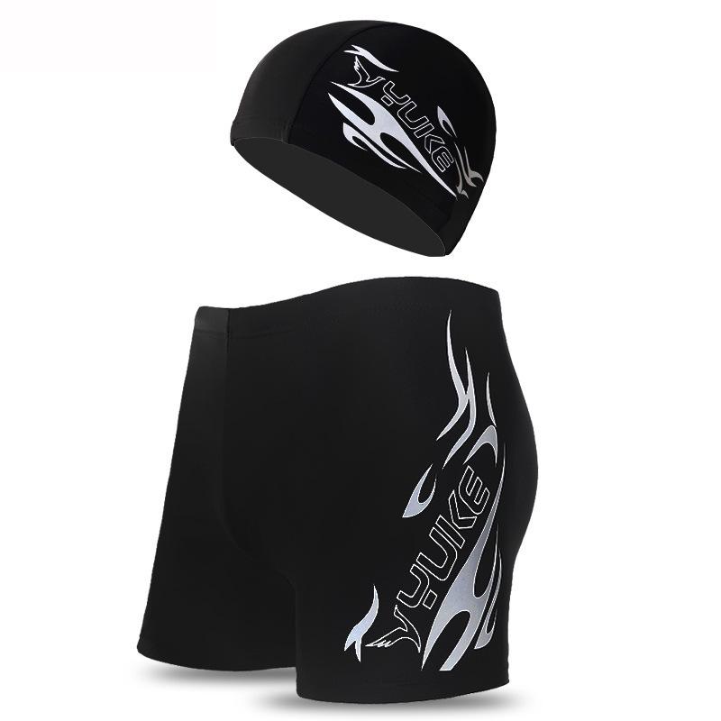 Men's Plus Size Swim Trunks with Flat Leg and Swim Gear Set (Includes Goggles and Cap)