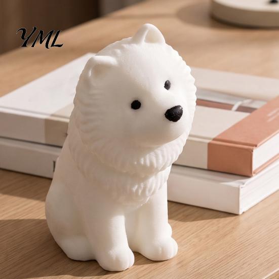 Car Interior Ornament Cute Sitting Samoyed Dog Figurine, 3D Printed Smiling Puppy Statue, Healing Desk Animal Desktop for Home Decor, Gift Lovers