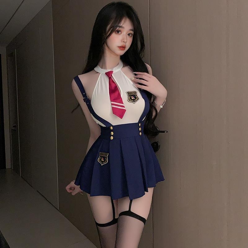 M-3XL Large Size SchoolGirl Lingerie Set Women Roleplay Sexy Student Uniform Tie Top and Mini Skirt College JK Campus Cosplay