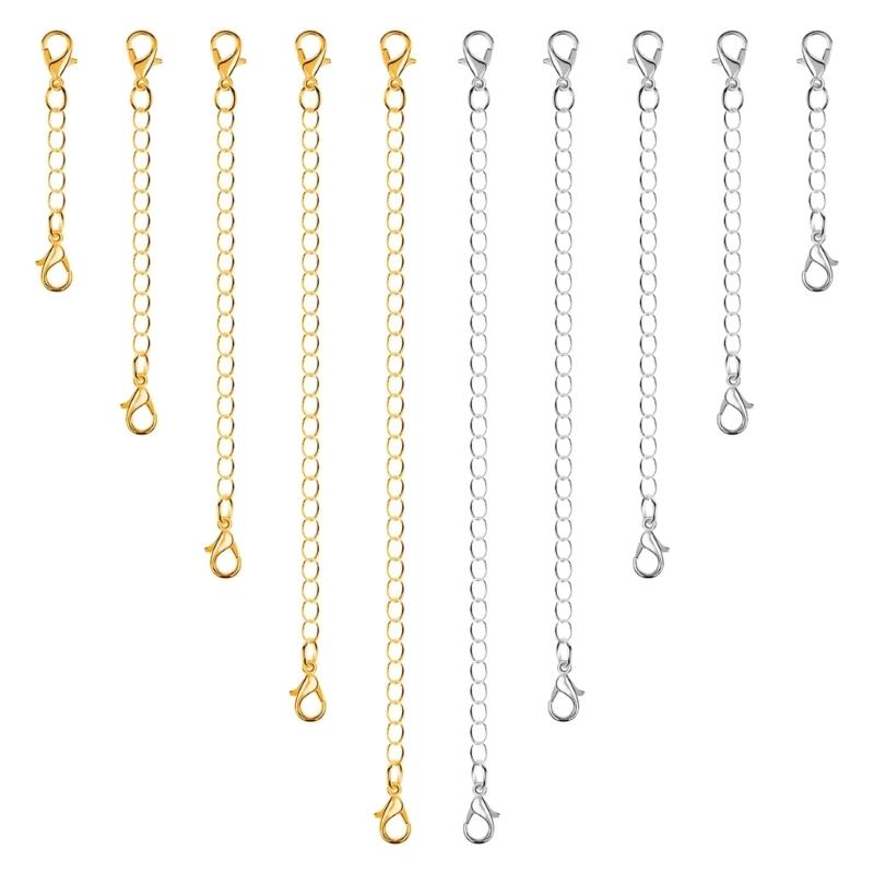 10Pieces Necklace Extenders Gold Silver Bracelet Anklet Extension Chains with Lobster Clasps and Closures 5/7/10/12/15cm