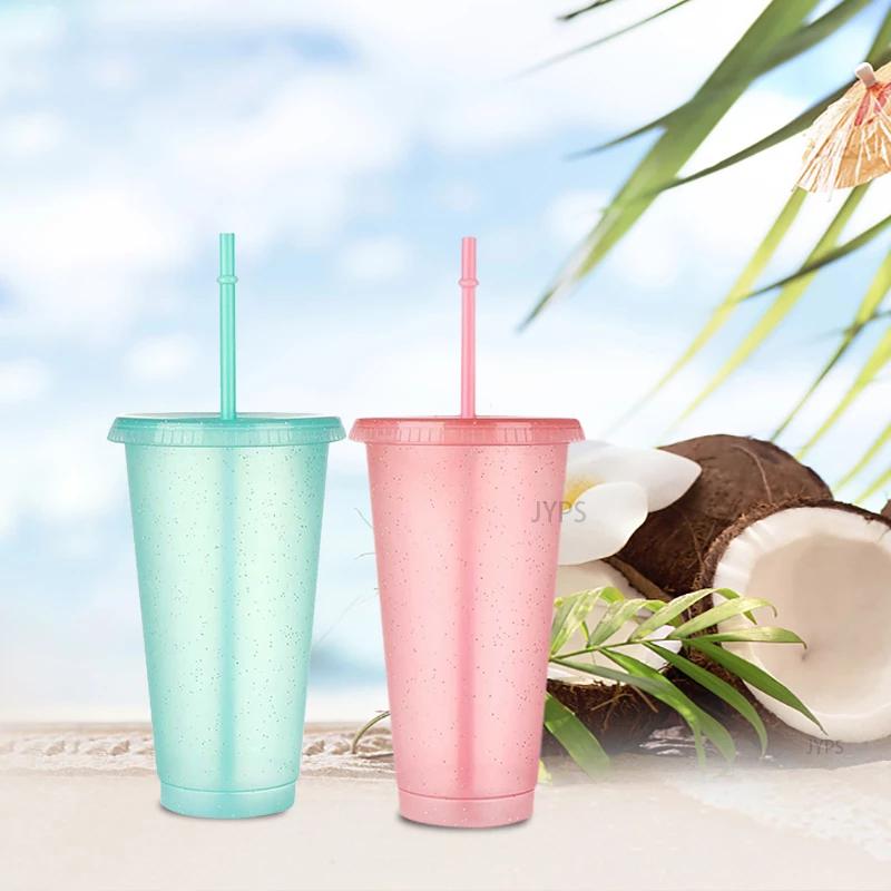 1pcs Summer Creative Water Cup Sequin Glitter Straw Cup Plastic Multi-specification Straw Design Comfortable Straw Cup