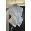 Women's Vest Coat Spring Autumn Sleeveless Collar All Match Ladies Vest Jacket Solid Color Pleated Lady Waistcoat