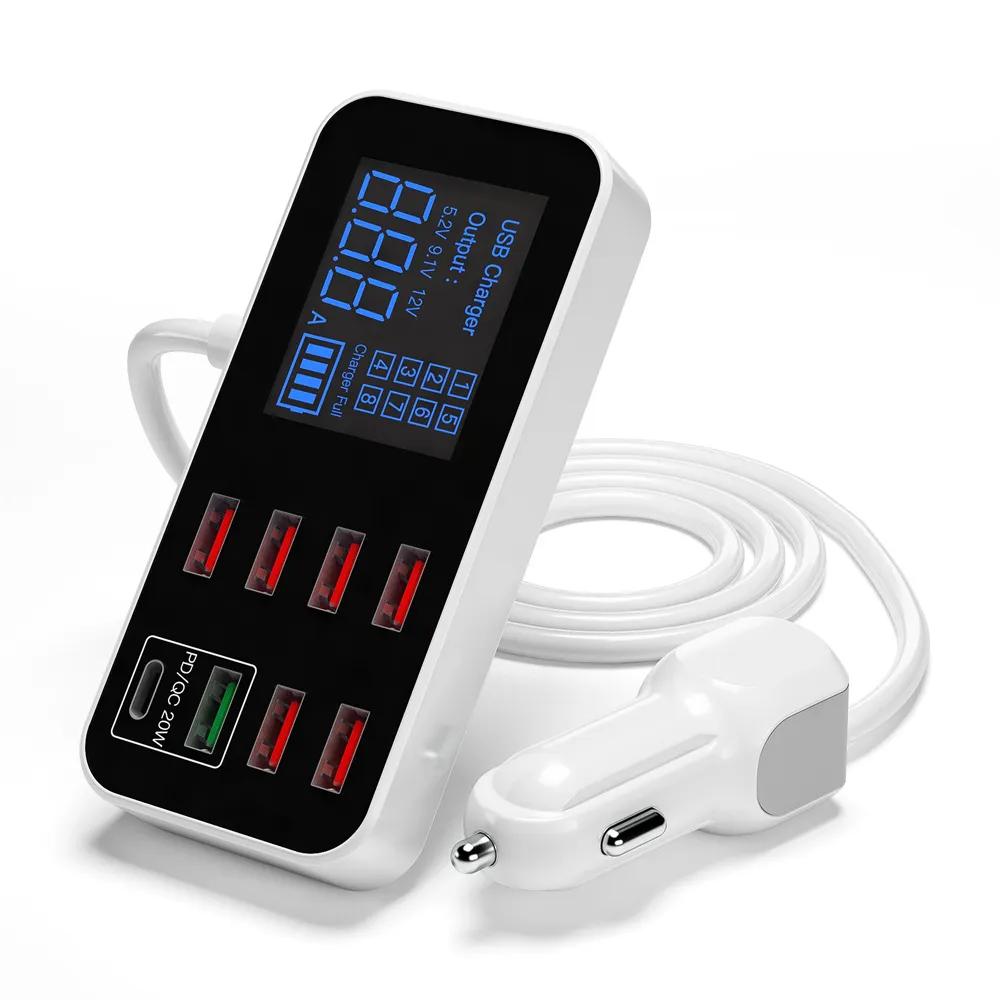 

USB Car Charger Cigarette Lighter 8 Port Socket Splitters PD QC3.0 LED Display Dock HUB Fast Charging Station For iPhone 15 14 Universal білий