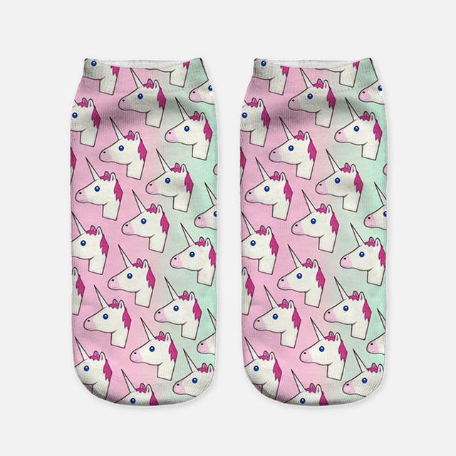 Harajuku 3D Print Unicorn Women Kawaii Ankle Licorne Chaussette Femme Calcetines Mujer Cute Art Socks Unisex