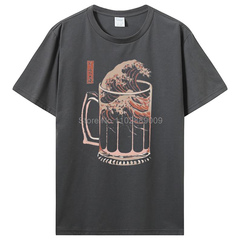 Die große Welle des Wochen-Craft-Bier-T-Shirts für Männer Betrunken Alkohol Trinken Vintage Baumwoll-T-Shirts Kurzarm-T-Shirt Lustige T-Shirts Oberteile
