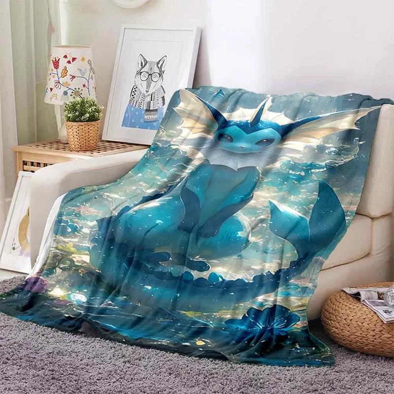 Cartoon Warme Weiche Pokémon Evoli Decke Flauschige Sofa karierte Plüsch Tagesdecke Winter Vier Jahreszeiten Überwurfdecke für Sofa Bett