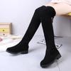 Fashion Faux Suede Female Heels Autumn Winter Elastic Knee-high Boots for Women Tube Lace-up Thigh Boots Black Botas
