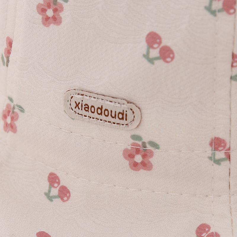 Cute Bow Baby Girl Bucket Hat Sweet Flower Cherry Print Cotton Newborn Infant Fisherman Cap Drawstring Adjustable Toddler Sun Hats