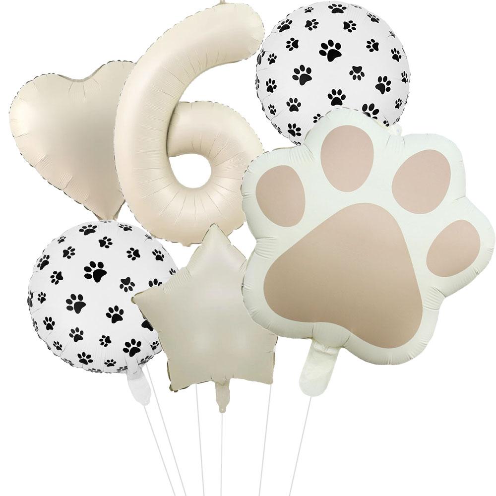 6 szt. Zwierzę Let's Pawty Pies Kot Łapa Balon Aluminiowy 32 cale Kremowy Numer Urodziny Dekoracja Balon Baby Shower