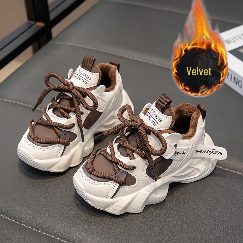 Girls' 2024 Winter Plush Lined Sports Shoes - Casual Cotton Dad Shoes for Kids