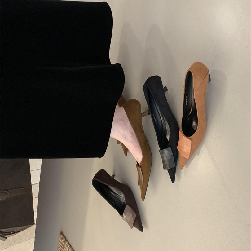 stiletto high heels pointed suede single shoes women's shoes 2025 spring and autumn French kitten heel with skirt commuter shoes