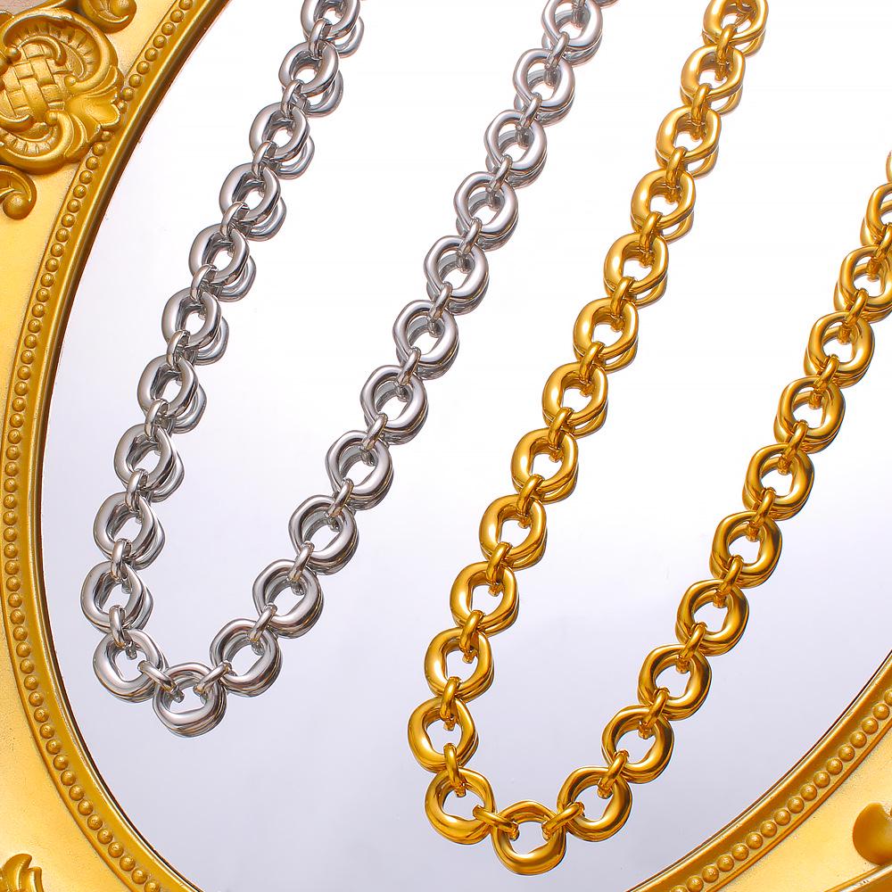 YueShi Stainless Steel Geometric Patchwork Necklace: Irregular O-Chains In Light Luxury Style