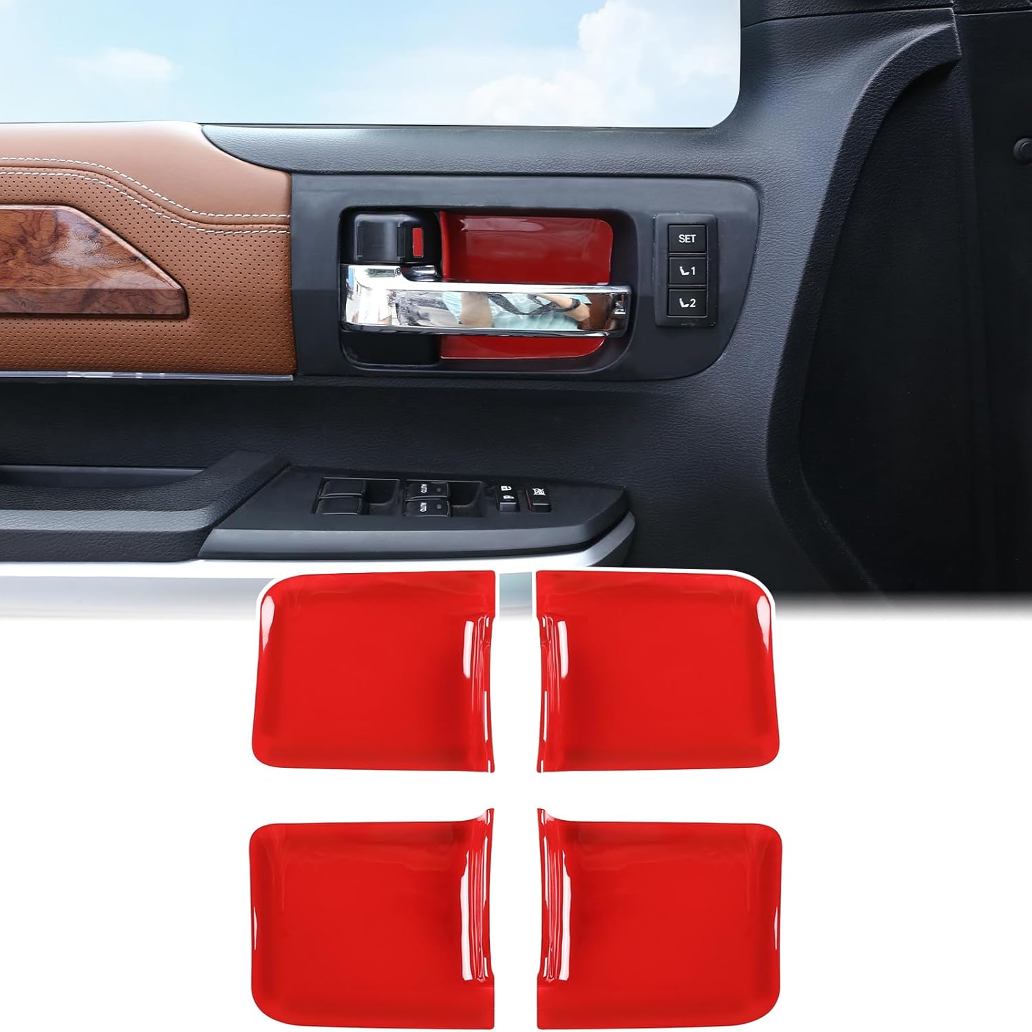 Aunginsy Inner Door Handle Bowl Trim Cover Compatible with Toyota Tundra 2007-2021 & Sequoia 2008-2020, Front Rear Door Inner Grab Handle Cup Bowl красный