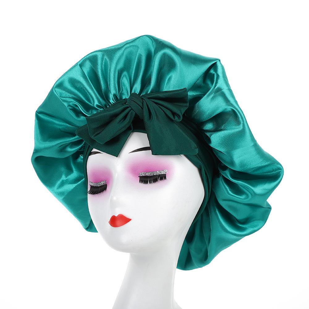 Leopard Print Wide Brim Sleep Cap with Bowknot - Faux Silk Hair Care Turban