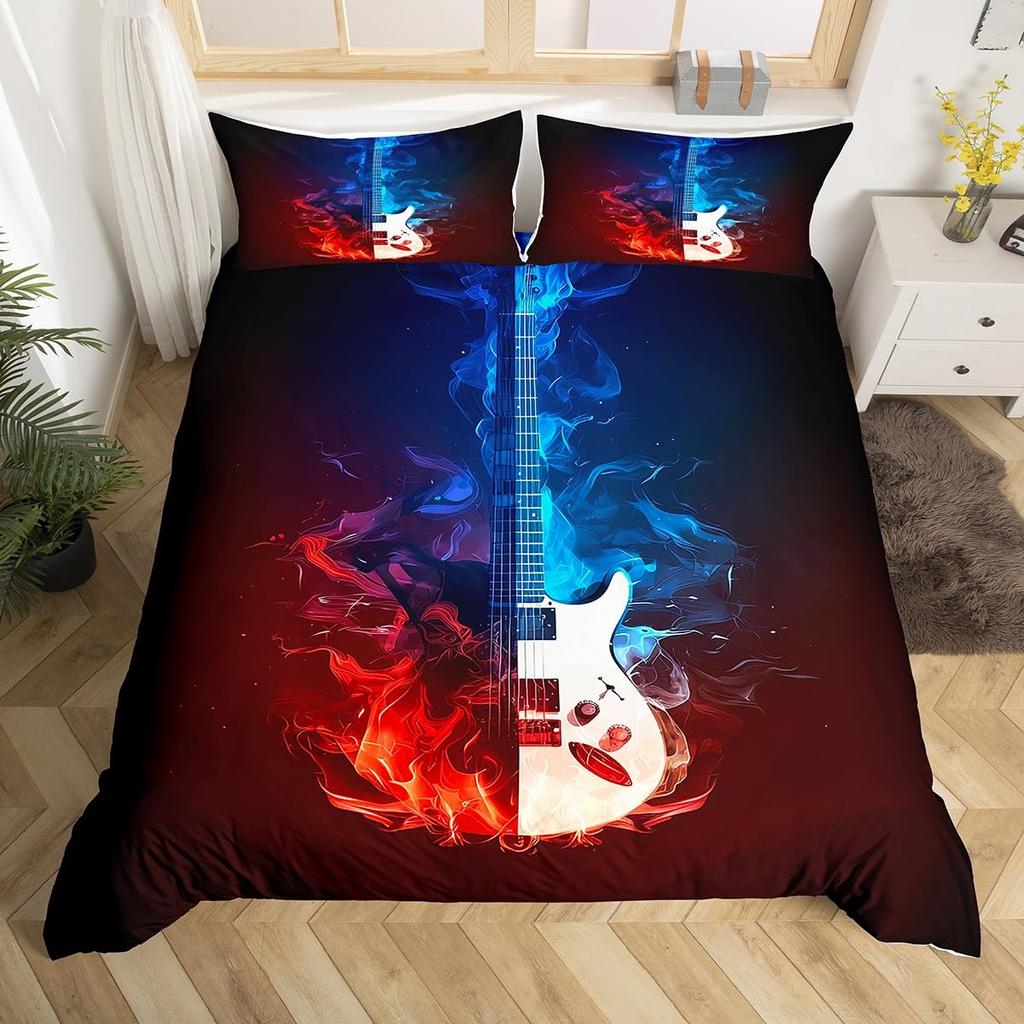 Guitar Duvet Cover Set Rock Pop Music Twin Full Queen King Size Bedding Set Stringed Instruments Comforter Cover Bedroom Decor