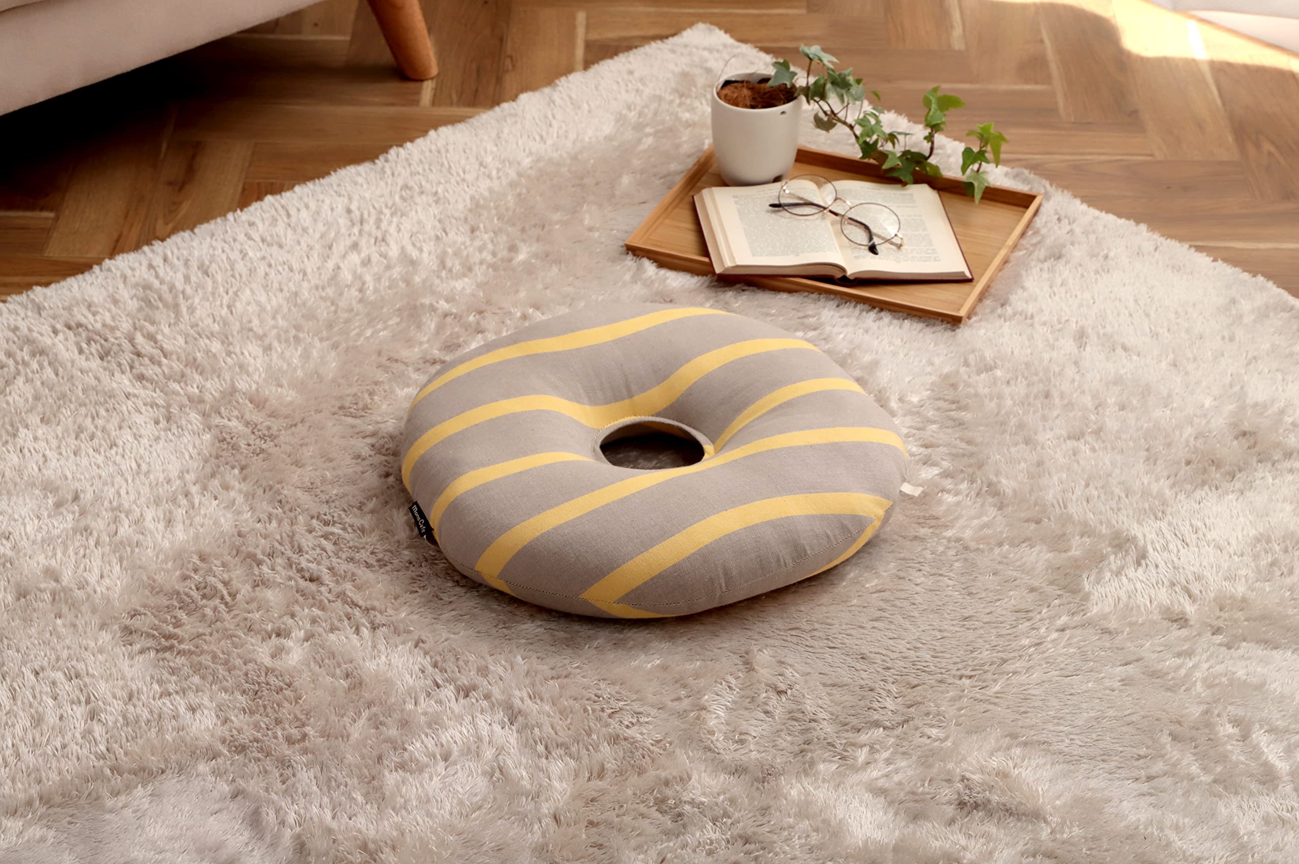 

IKEHIKO CORPORATION Подушка из органического хлопка с отверстием для шеста Серая 35 см Круглая Ручная стирка Индийский хлопок Кайма Сделано в Японии Все сезоны Прибл.