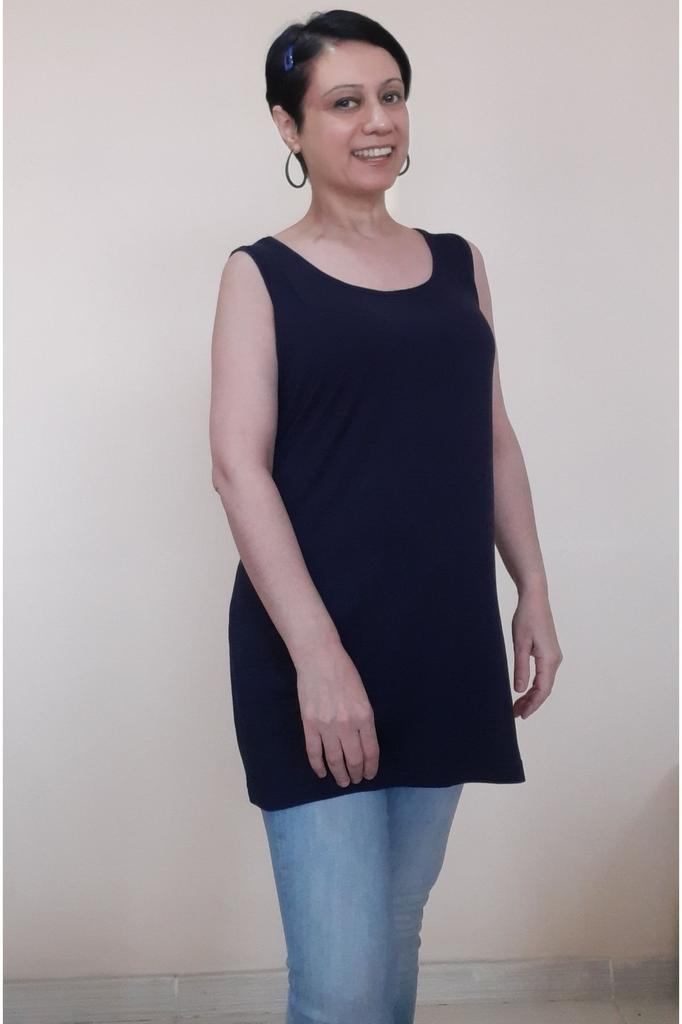 Tricou de damă stil mărime mare cu bretele albastru marin